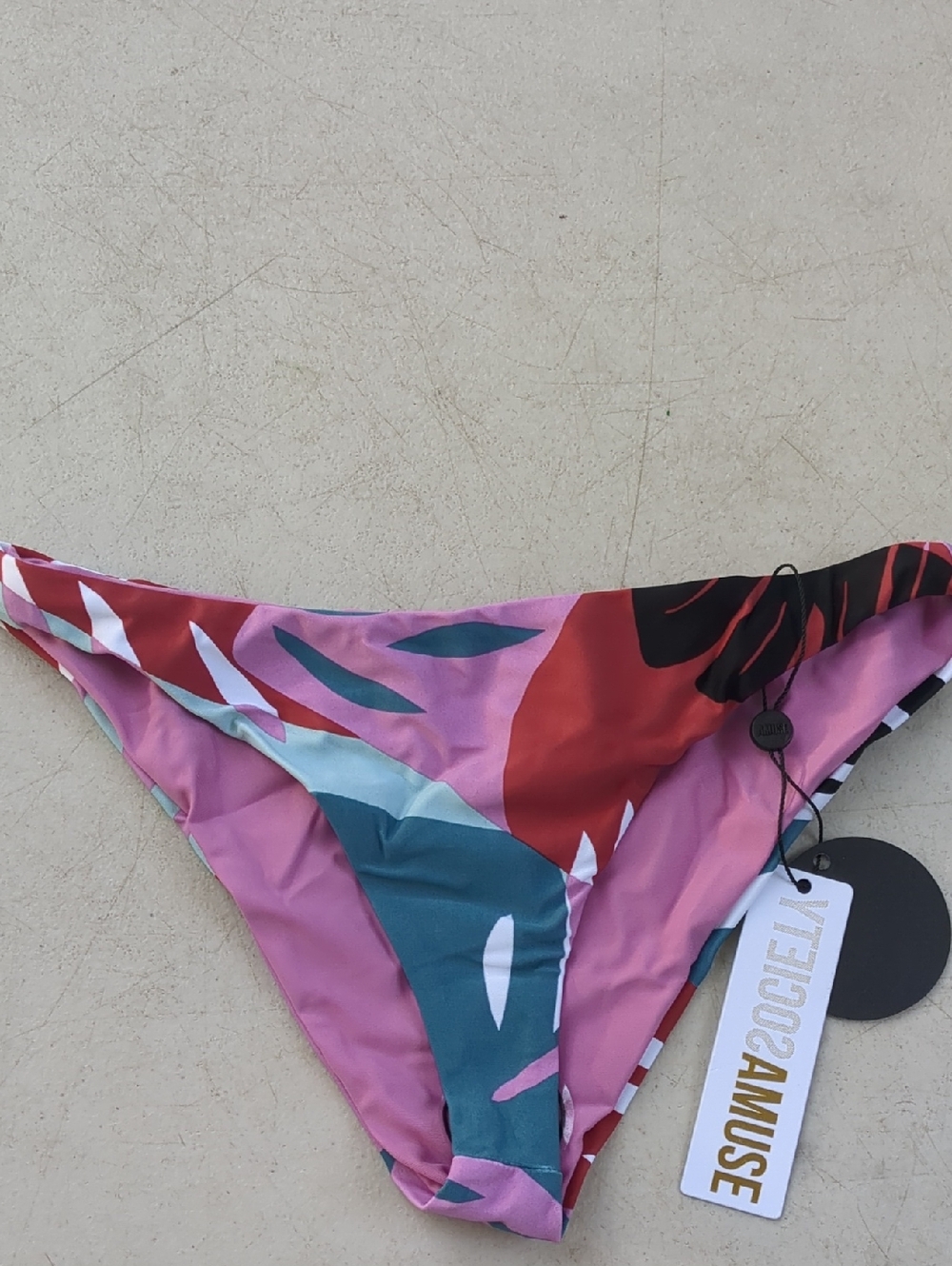 Amuse Society Colorblock Tropical Bikini Bottom - Pink, Teal & Red